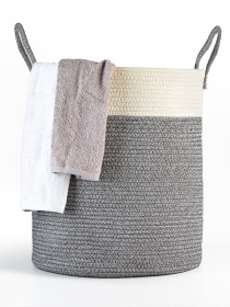 Корзина для зберігання з ручками сіра з білим MBM HOME модель TH-14 GRAY/WHITE Фото