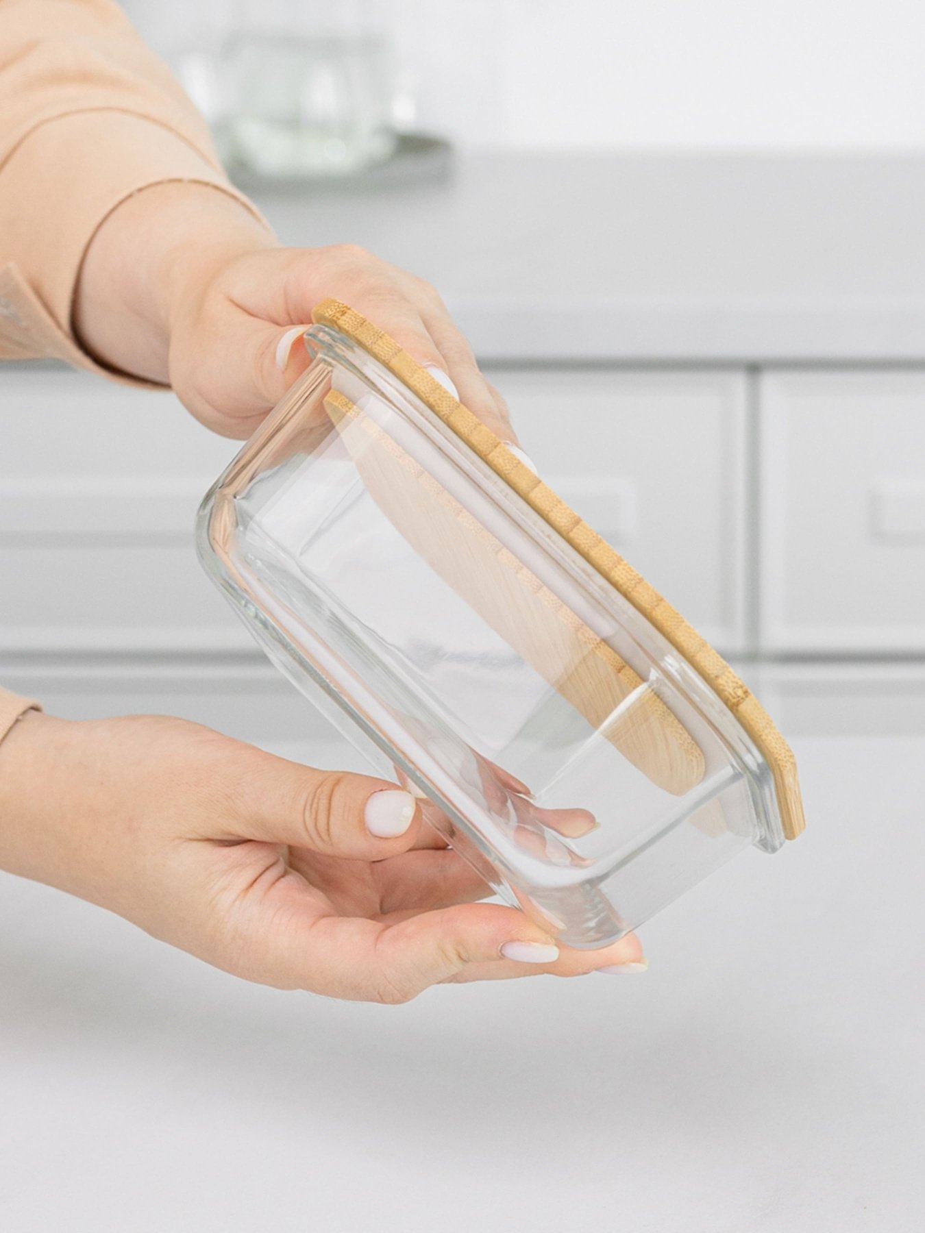 Ємність для зберігання квадратна прозора/дерево MBM MY HOME Модель KP-60 M T/WOOD Фото