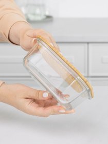 Ємність для зберігання квадратна прозора/дерево MBM MY HOME Модель KP-60 M T/WOOD Фото