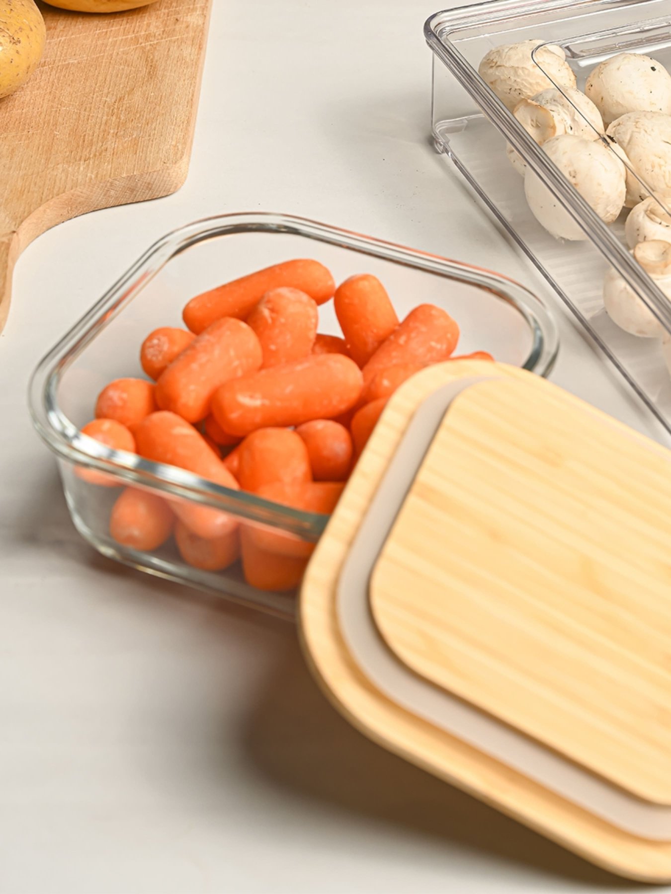 Емкость для хранения квадратная прозрачная/дерево MBM HOME модель KP-60 M T/WOOD Фото