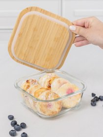 Емкость для хранения квадратная прозрачная/дерево MBM HOME модель KP-60 M T/WOOD Фото