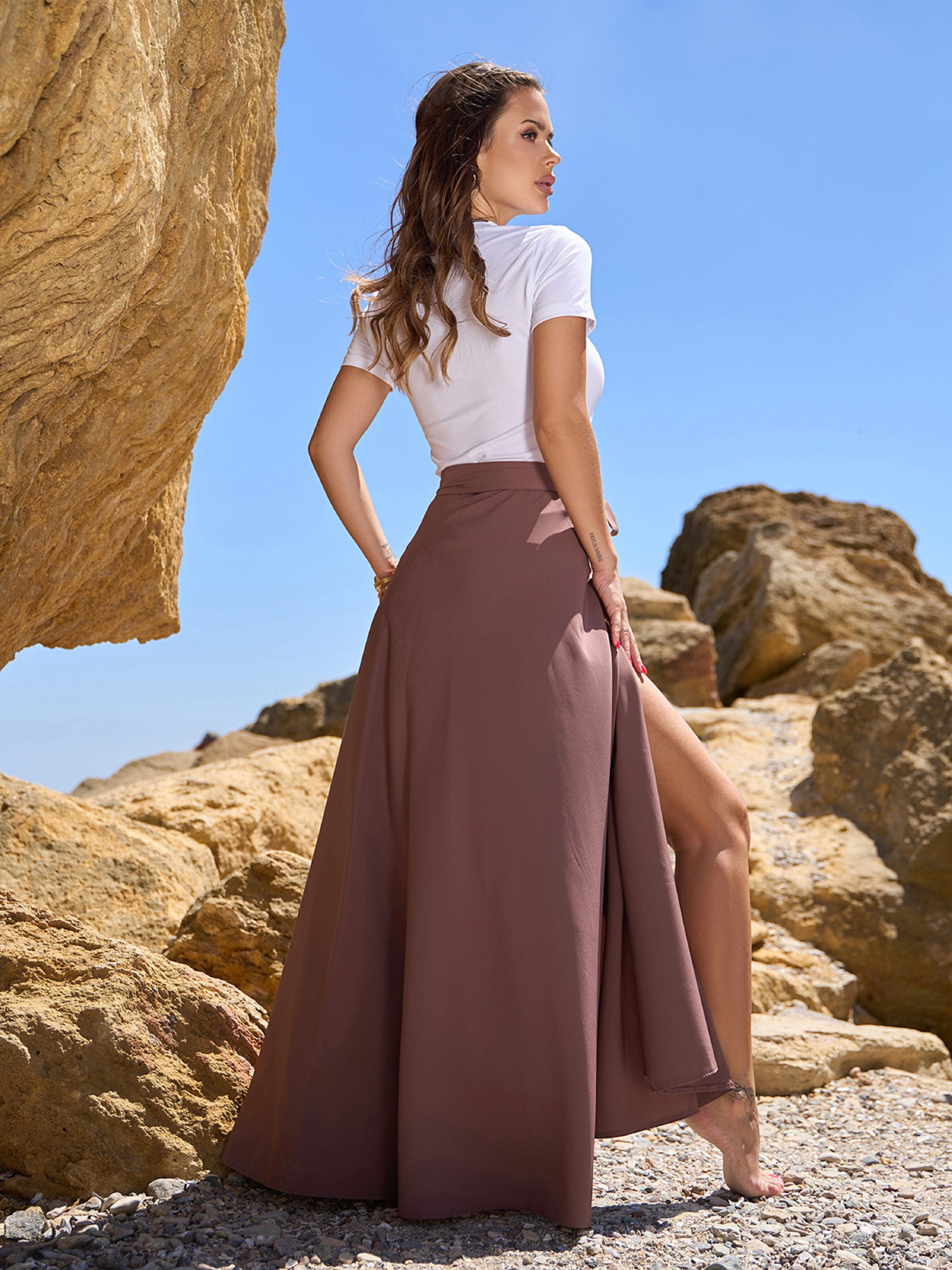 Юбка макси ISSA Plus модель 14769_коричневый Фото