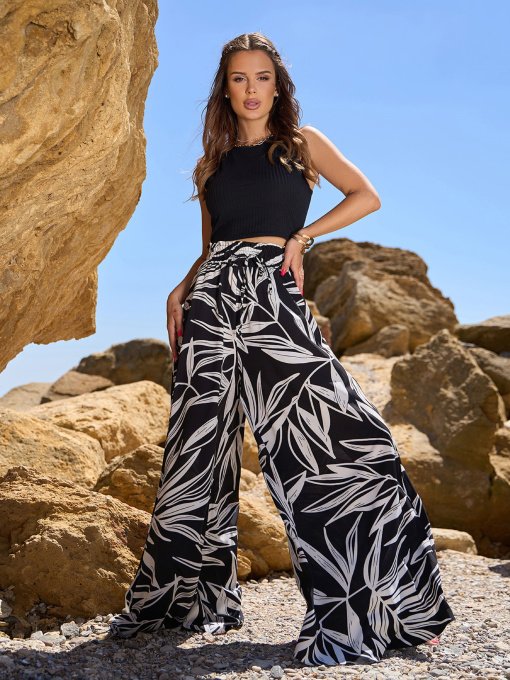 Палаццо ISSA Plus модель SA-545_черный_белый Фото