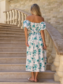 Сукня міді ISSA Plus модель SA-540_белый_зеленый Фото