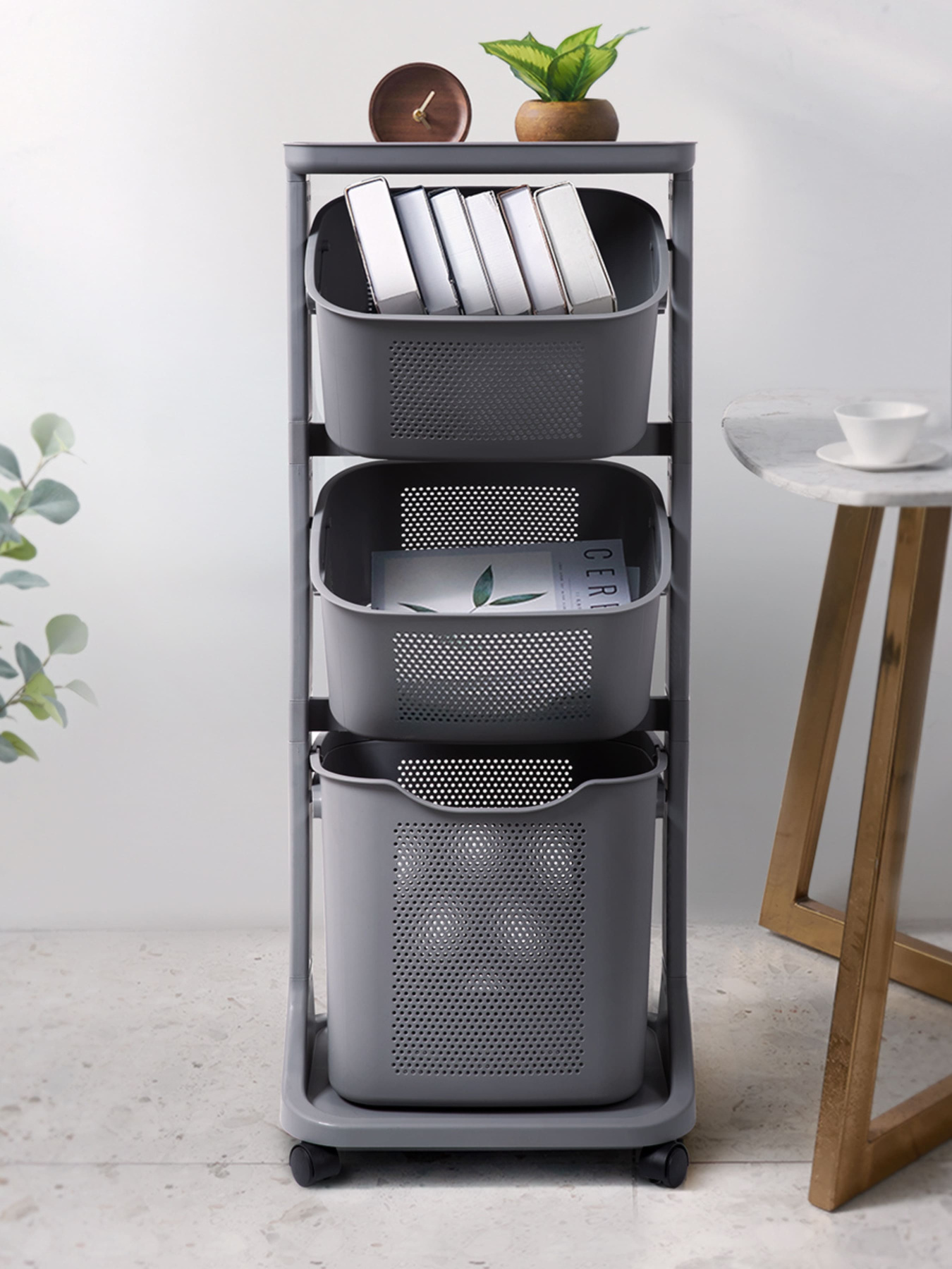 Этажерка 3-х-ярусная с корзинами на колесах серая MBM MY HOME модель FH-21 GRAY Фото