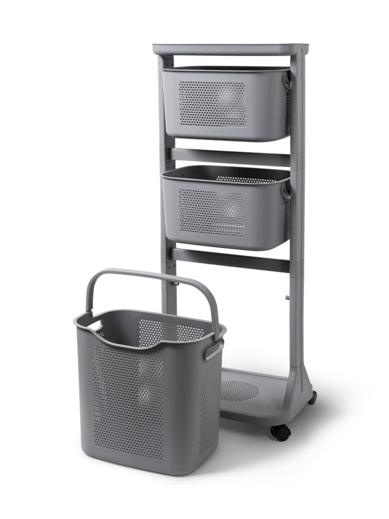 Этажерка 3-х-ярусная с корзинами на колесах серая MBM HOME модель FH-21 GRAY Фото