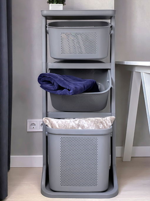 Етажерка 3-рівнева з кошиками на колесах сіра MBM HOME модель FH-21 GRAY Фото