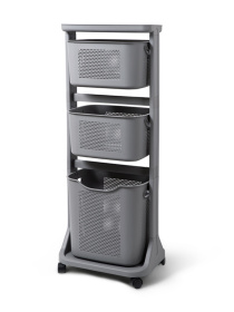 Этажерка 3-х-ярусная с корзинами на колесах серая MBM HOME модель FH-21 GRAY Фото