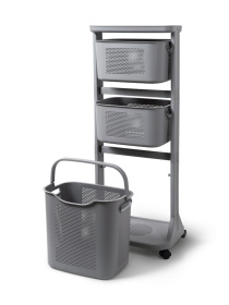 Этажерка 3-х-ярусная с корзинами на колесах серая MBM HOME модель FH-21 GRAY Фото