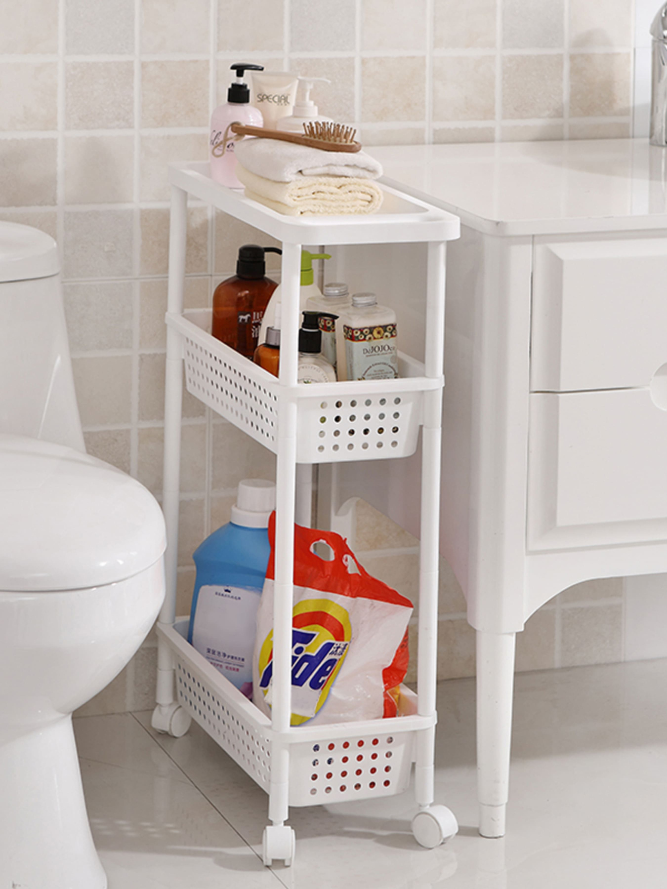 Этажерка 3-х-ярусная на колесах белая MBM MY HOME модель FH-23 WHITE Фото