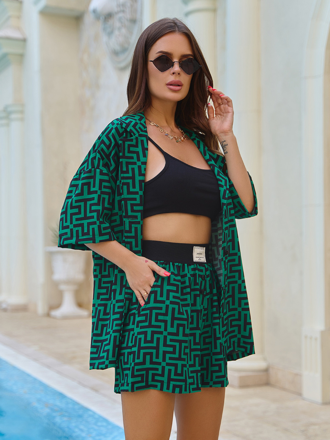 Повседневный костюм ISSA Plus модель 14785_зеленый Повседневный костюм ISSA Plus модель 14785_зеленый Фото