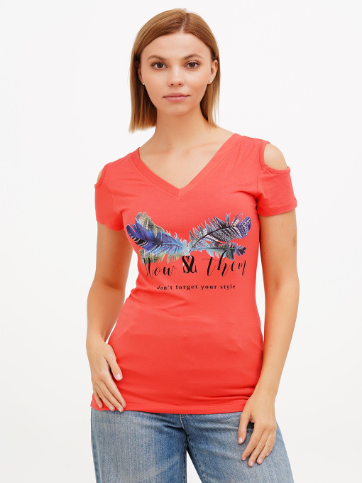 Футболка Sassofono модель A272-SF-1646_коралловый Фото