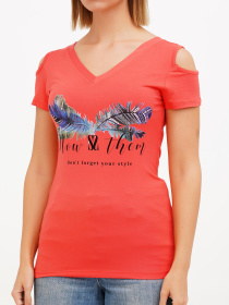 Футболка Sassofono модель A272-SF-1646_коралловый Фото