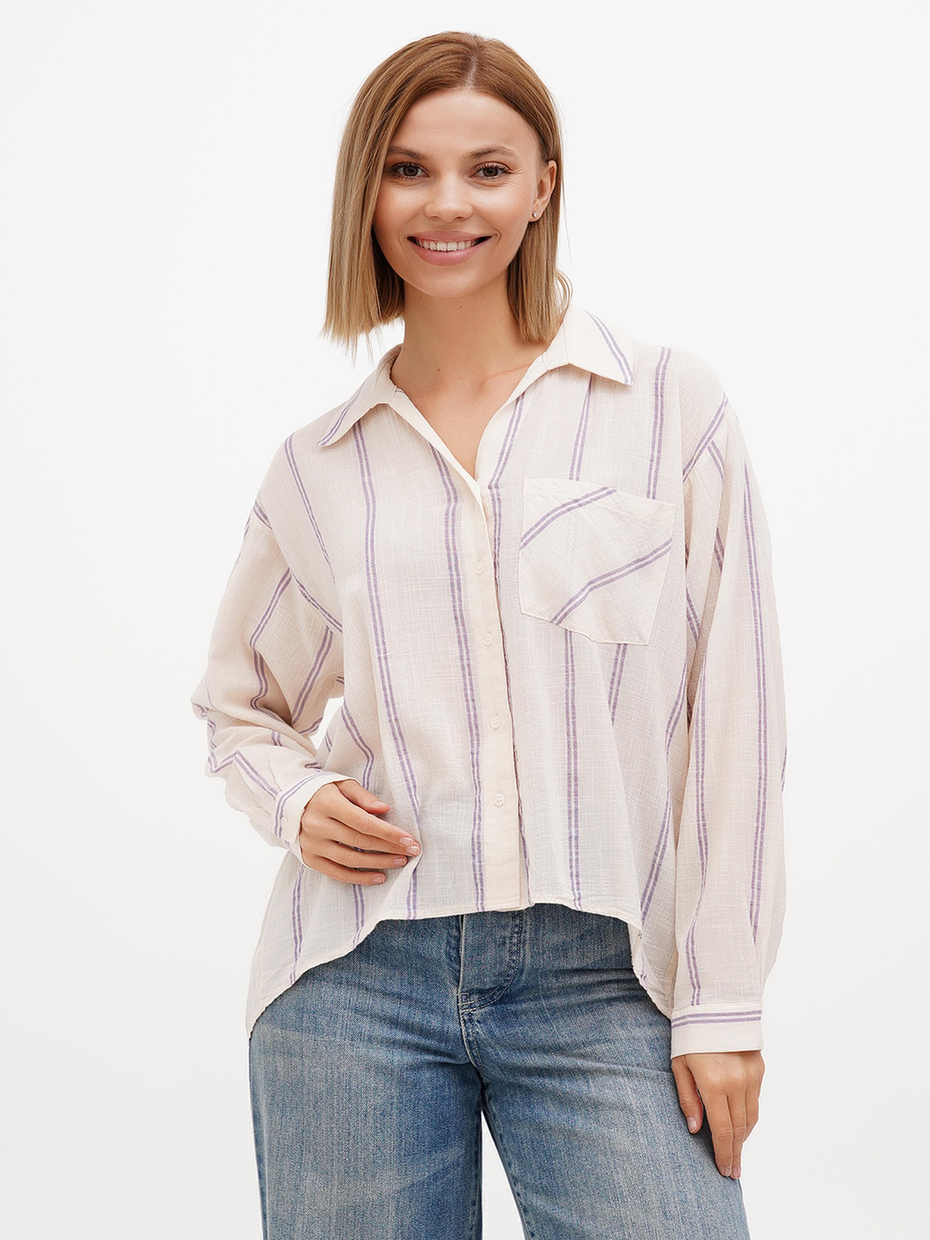 Сорочка Sassofono модель A272-SC-2145_молочный_сиреневый Фото