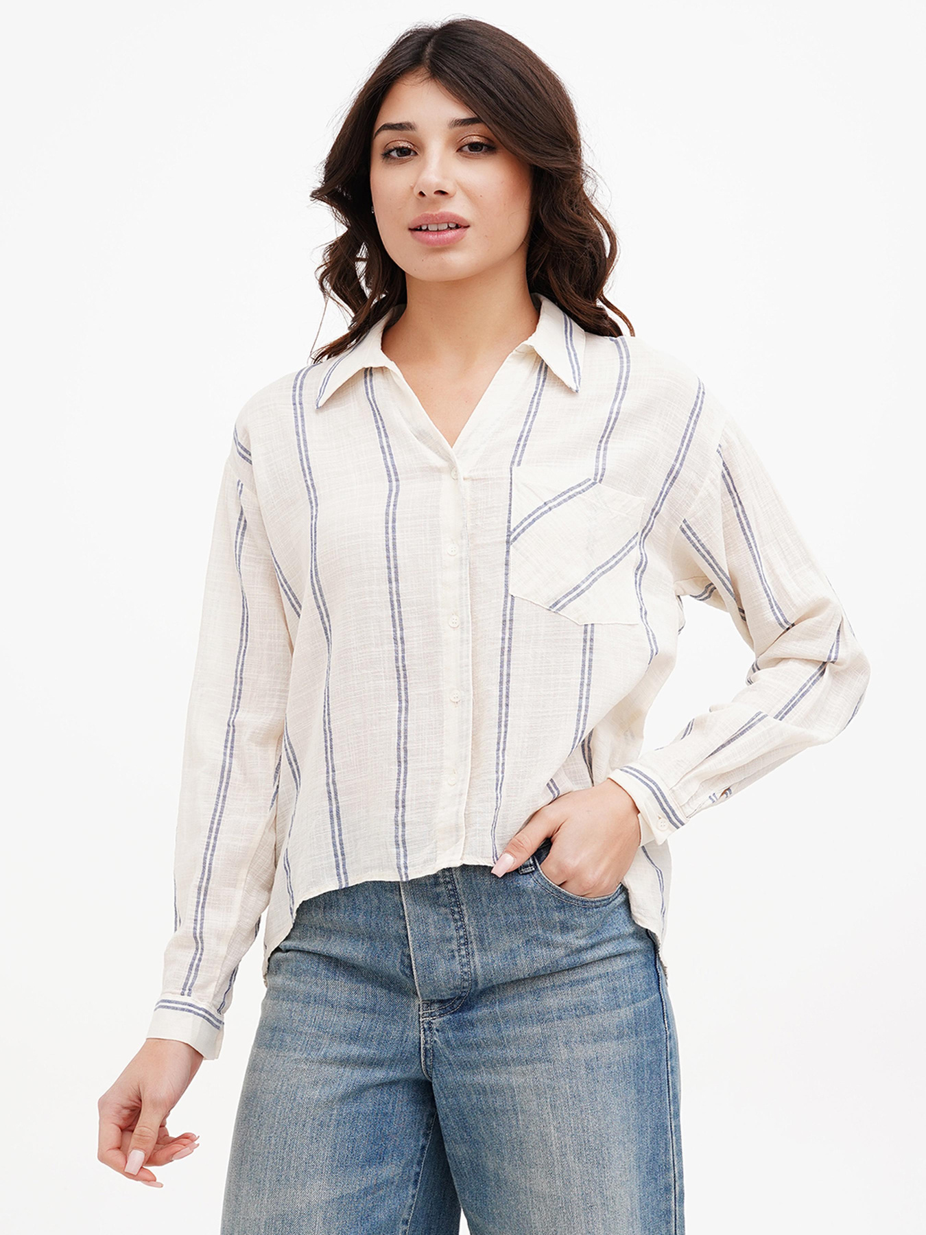 Рубашка повседневная Sassofono модель A272-SC-2145_молочный_голубой Фото