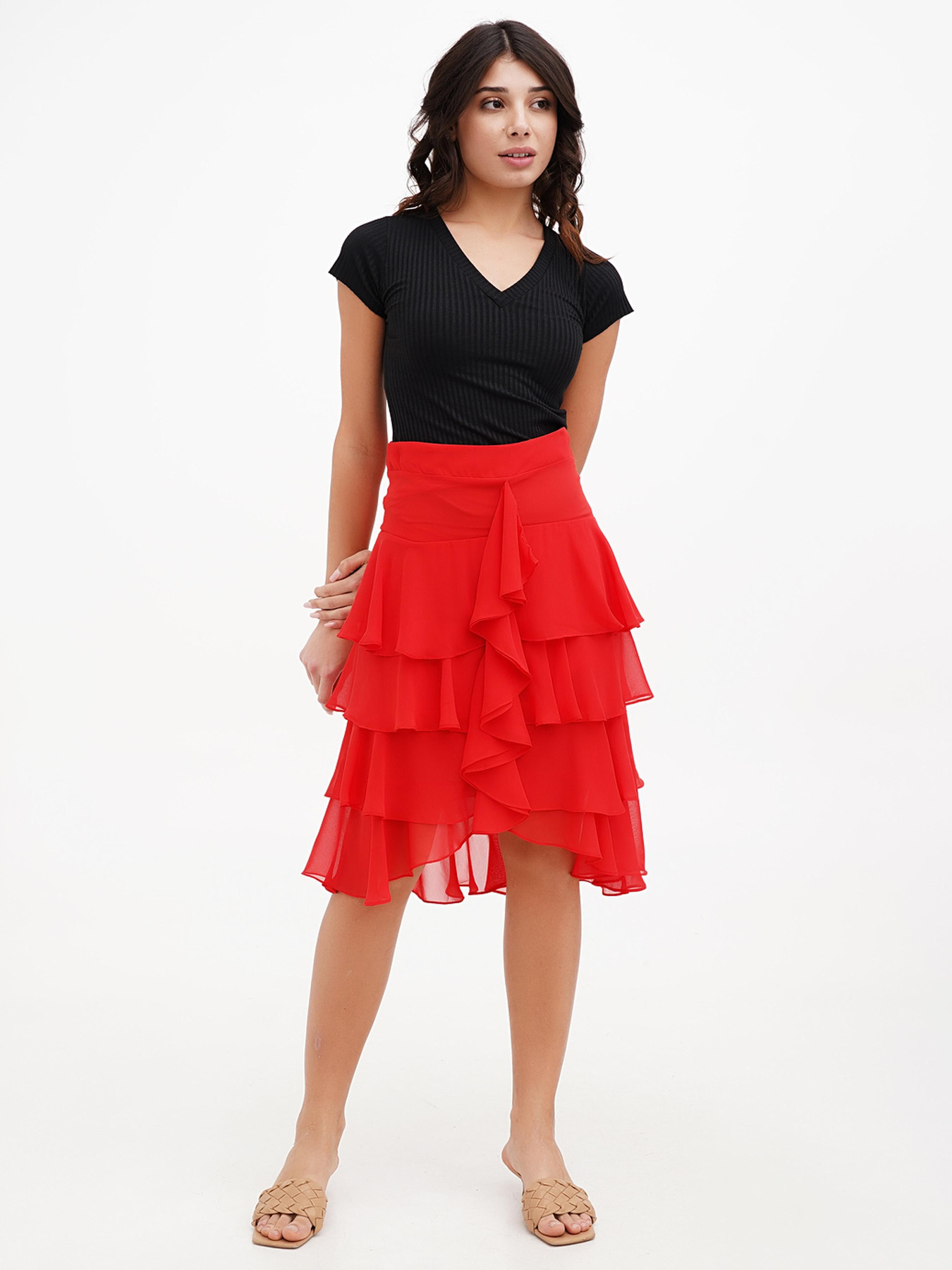 Юбка миди Sassofono модель A272-SC-2138_красный Фото