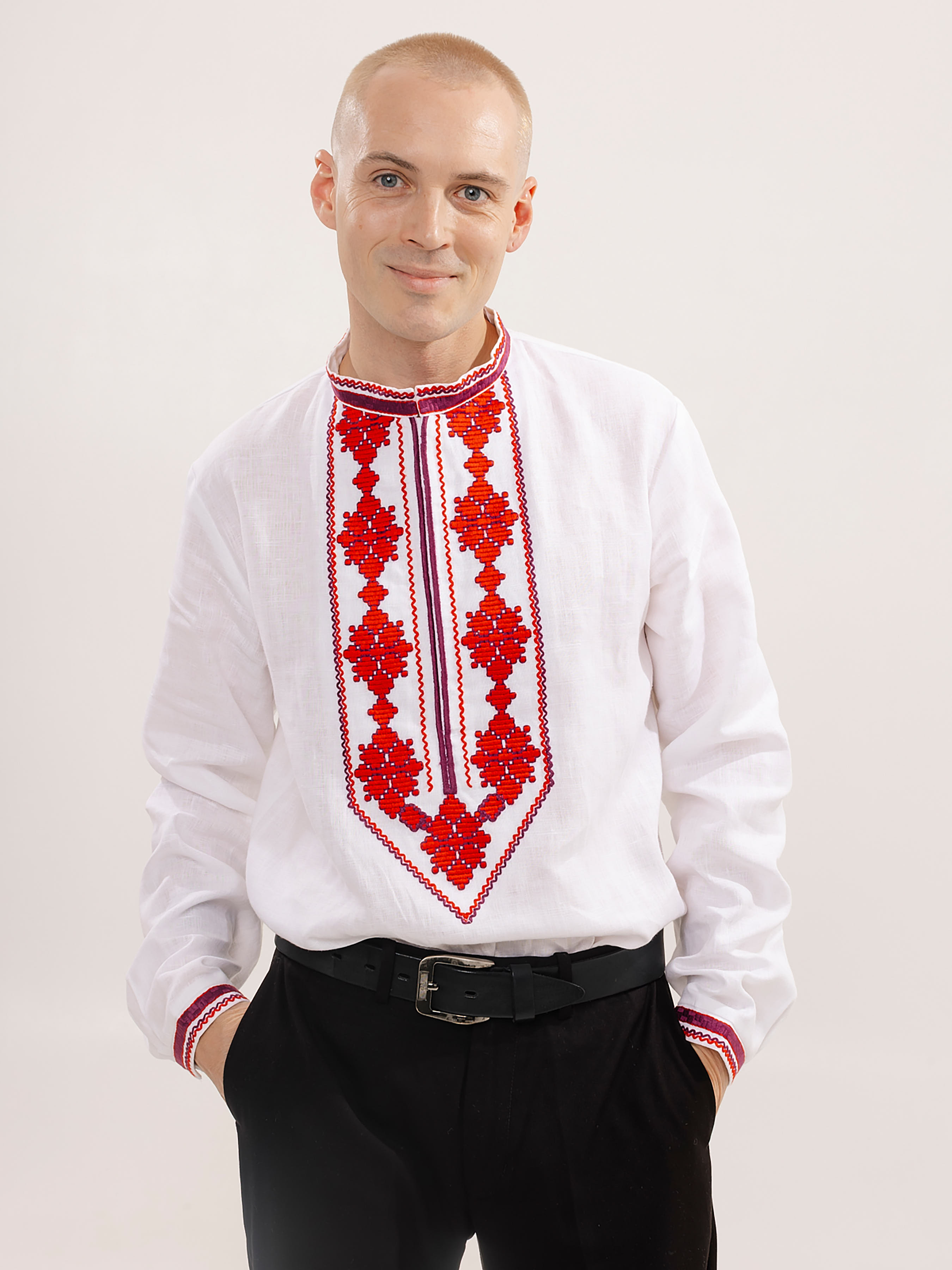 Лляна Чоловіча Вишита сорочка Embroidered Gem  (mp444137) колір білий