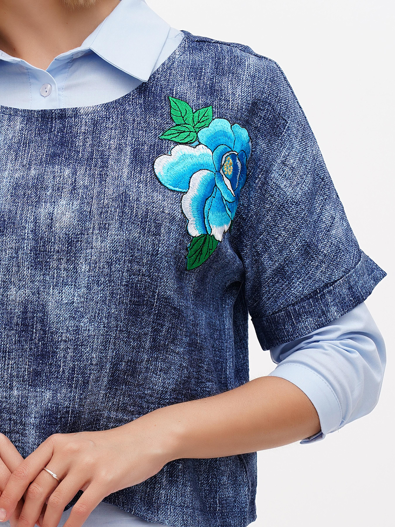 Платье мини Sassofono модель A272-SC-1849_голубой/синий Фото