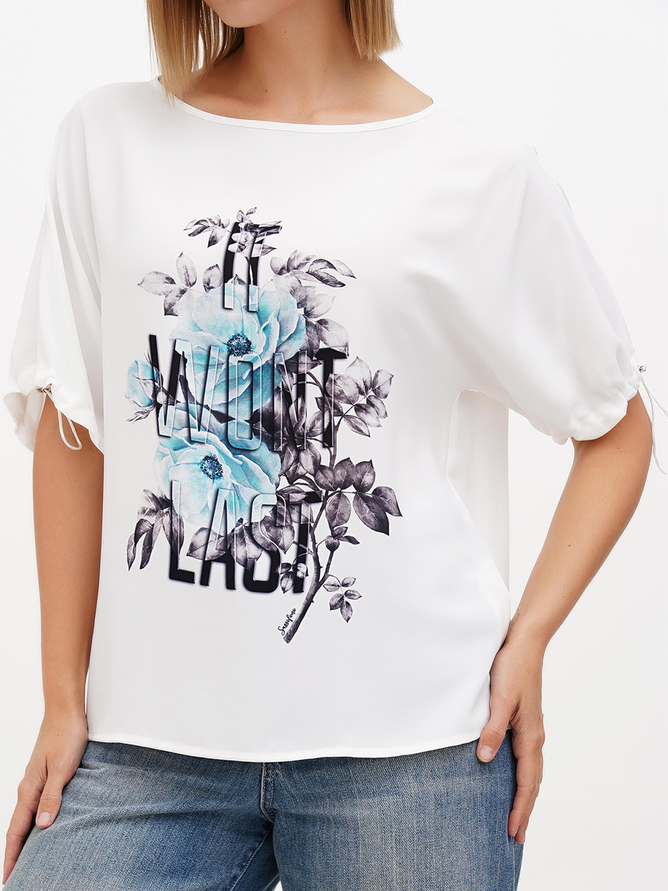 Блуза Sassofono модель A272-SF-1976_молочный_бирюзовый Фото