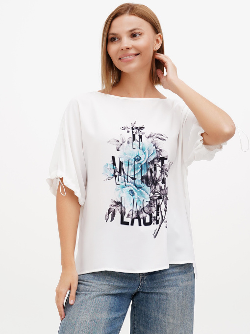 Блуза Sassofono модель A272-SF-1976_молочный_бирюзовый Фото