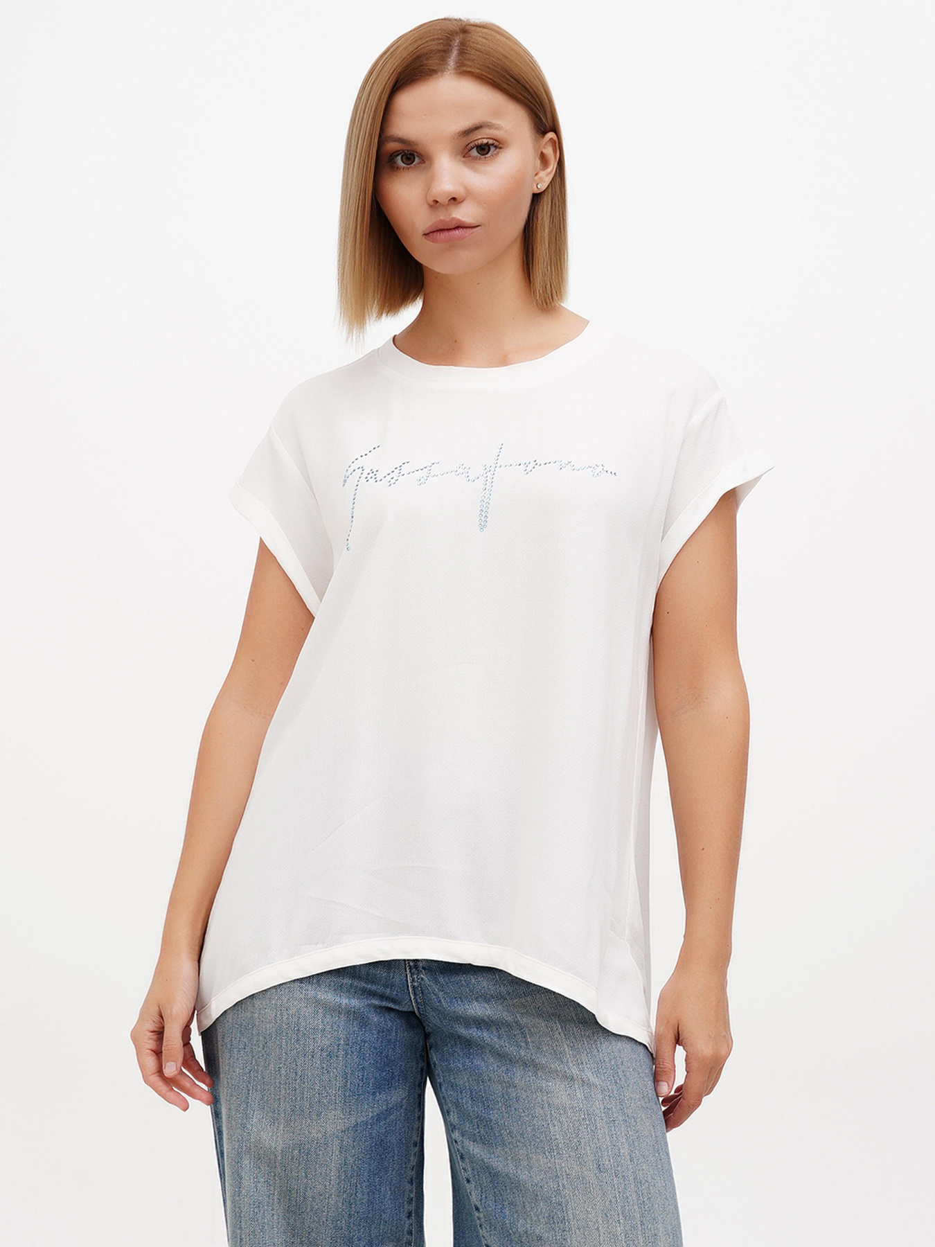 Блуза Sassofono модель A272-SF-1981_молочный_синий Блуза Sassofono модель A272-SF-1981_молочный_синий Фото