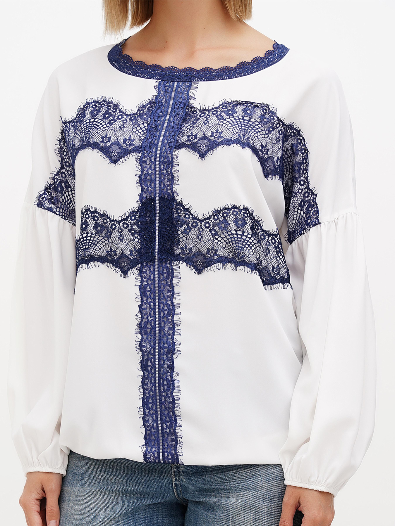 Блуза Sassofono модель A272-SF-2021_молочный_синий Фото