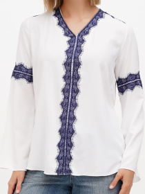 Блуза Sassofono модель A272-SF-2027_молочный_синий Блуза Sassofono модель A272-SF-2027_молочный_синий Фото