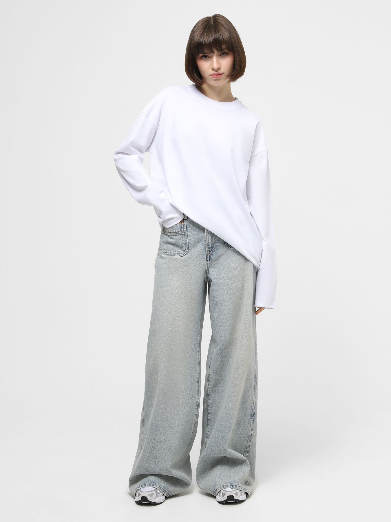 Набор лонгсливов Ейсік Оверсайз модель LonhslivBilyi3Sht Фото