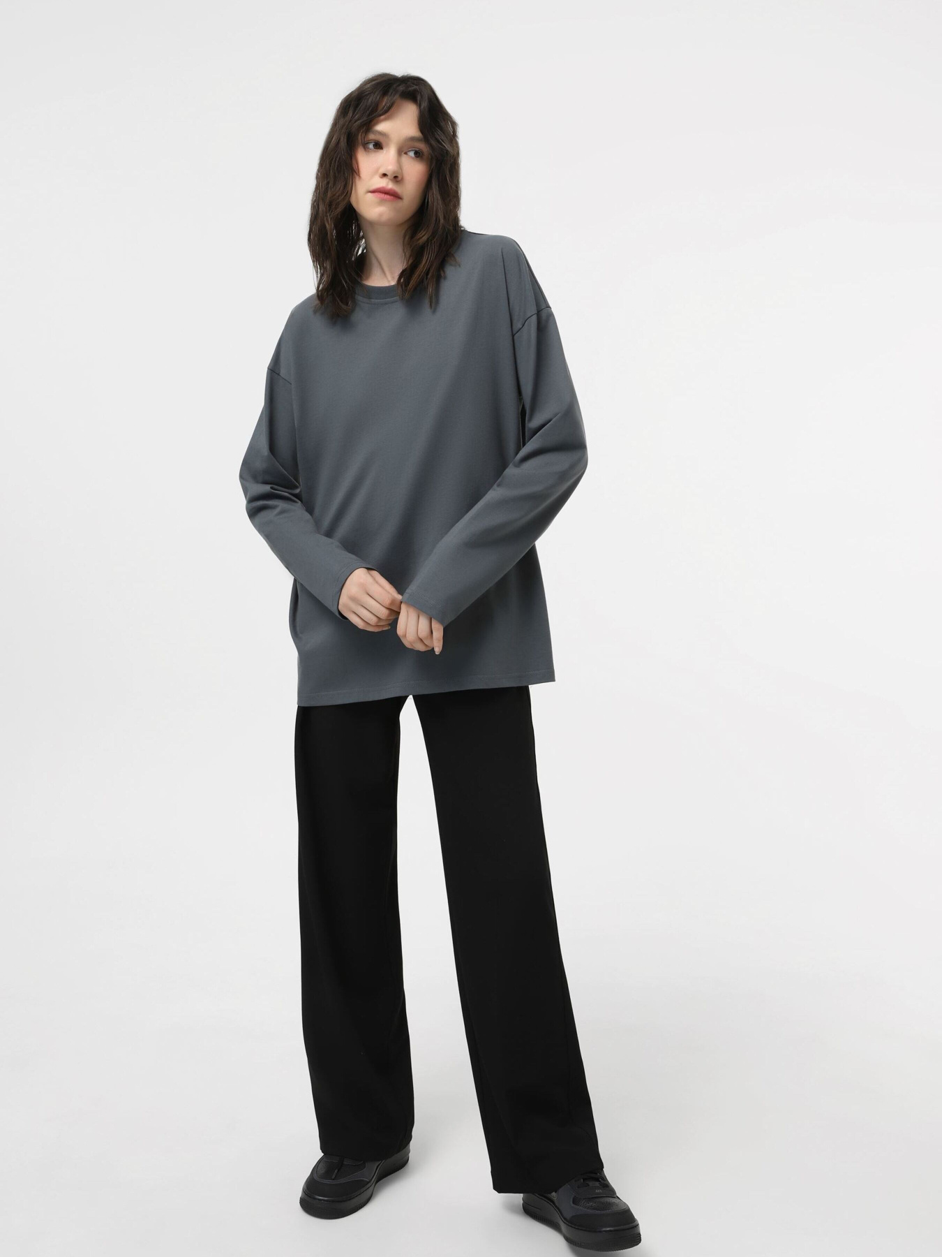 Набор лонгсливов Ейсік Оверсайз модель LonhslivTemnosiryi3Sht Фото