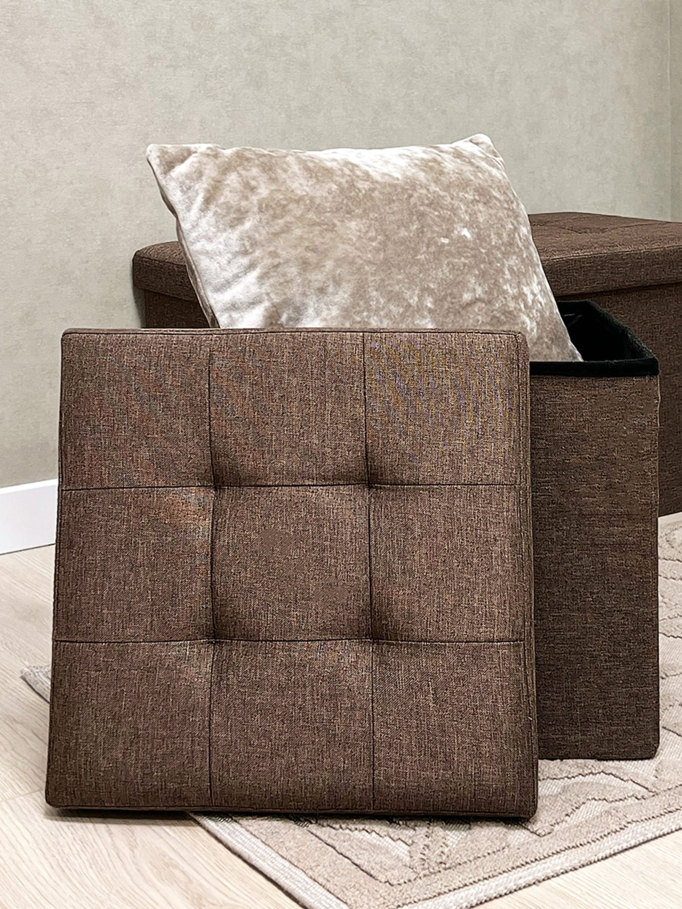 Пуф для хранения текстильный коричневый MBM HOME модель TH-03 BROWN Пуф для хранения текстильный коричневый MBM HOME модель TH-03 BROWN Фото