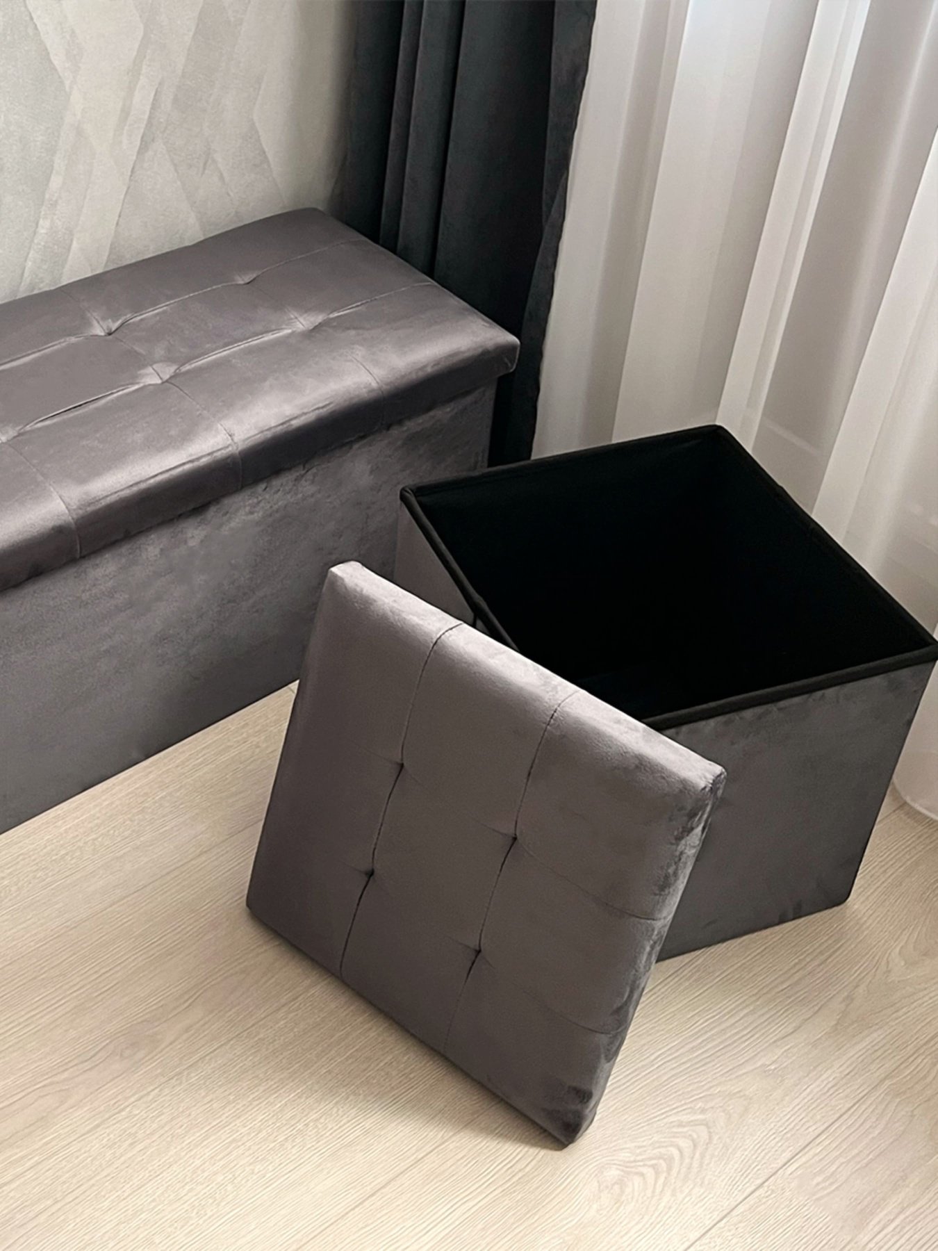 Пуф для хранения велюровый серый MBM MY HOME модель TH-05 GRAY Фото