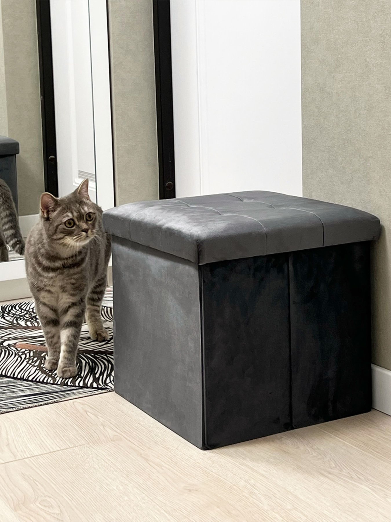 Пуф для зберігання велюровий сірий MBM HOME модель TH-05 GRAY Фото