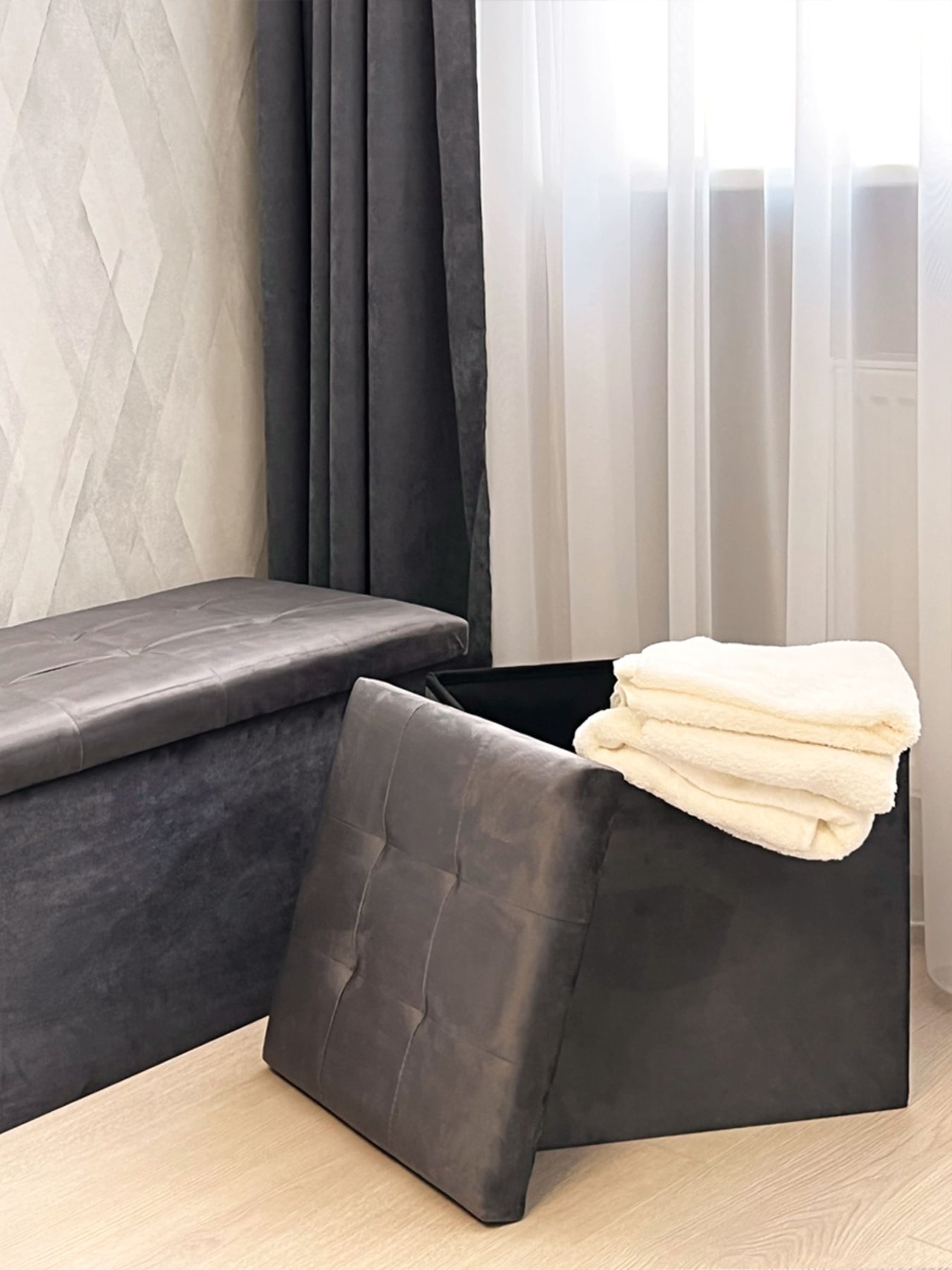 Пуф для зберігання велюровий сірий MBM HOME модель TH-05 GRAY Фото