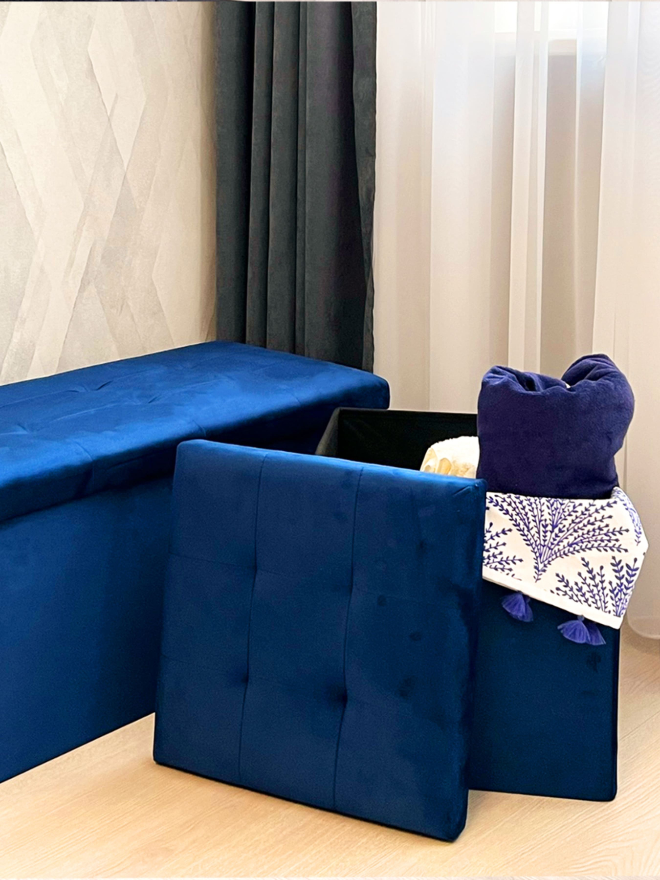 Пуф для зберігання велюровий синій MBM HOME модель TH-05 BLUE Фото