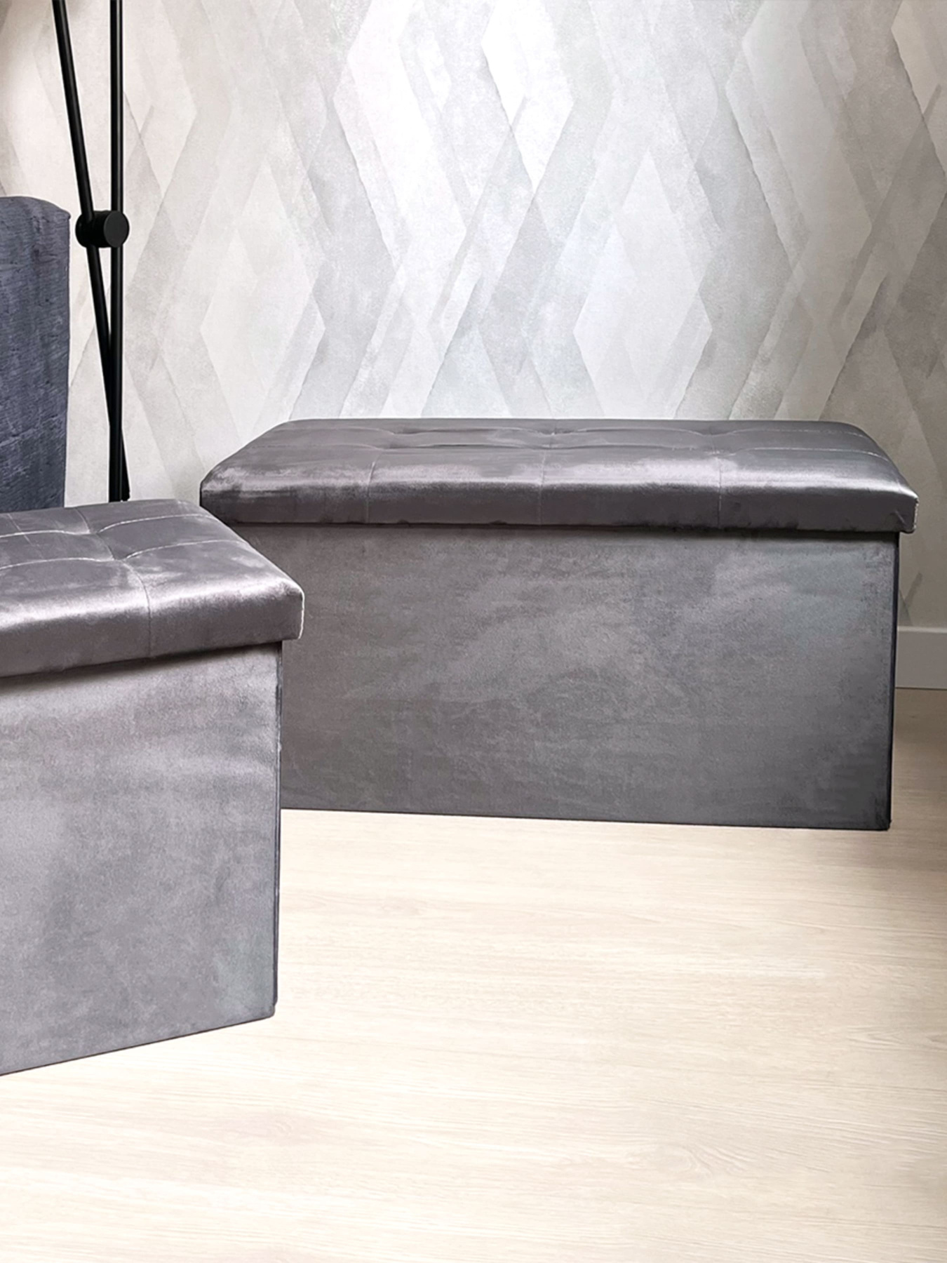 Пуф для хранения велюровый серый MBM MY HOME модель TH-06 GRAY Фото