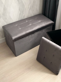 Пуф для хранения велюровый серый MBM HOME модель TH-06 GRAY Пуф для хранения велюровый серый MBM HOME модель TH-06 GRAY Фото