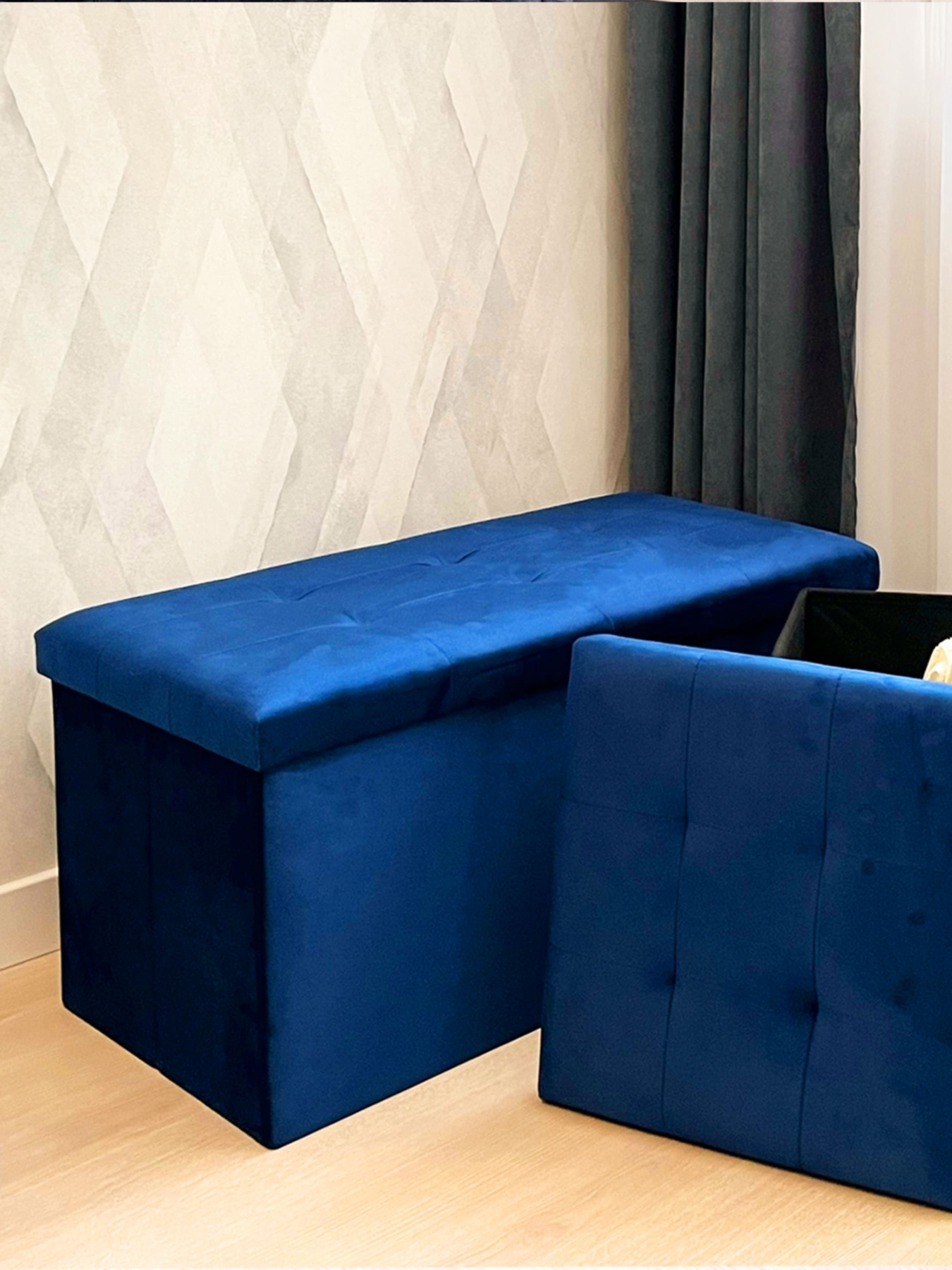 Пуф для хранения велюровый синий MBM HOME модель TH-06 BLUE Фото