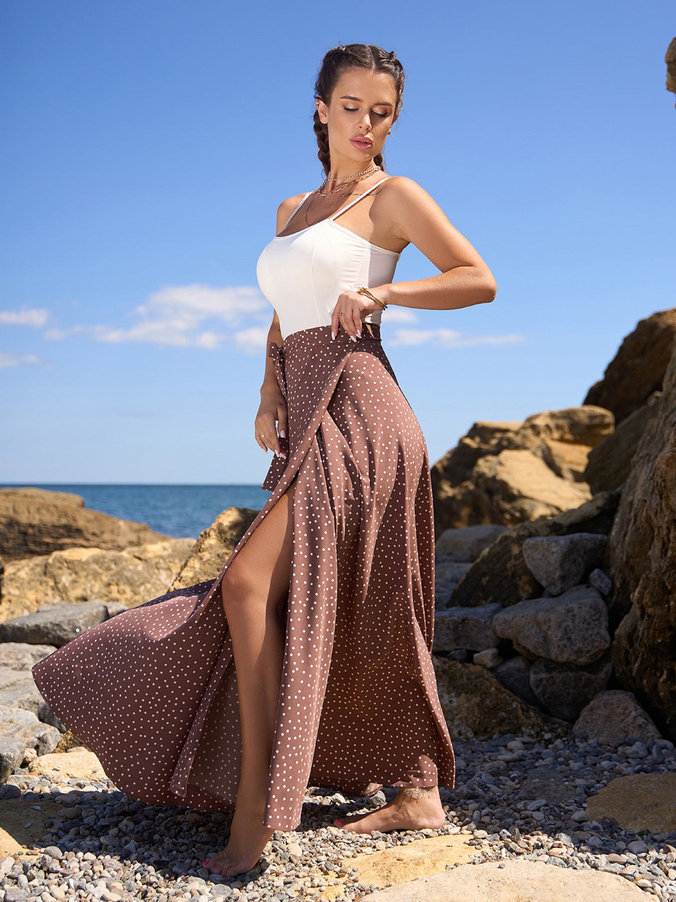 Спідниця максі ISSA Plus модель 14796_коричневый Спідниця максі ISSA Plus модель 14796_коричневый Фото