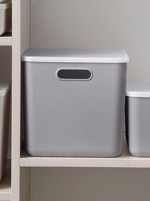 Ящик для хранения с крышкой пластиковый серый MBM MY HOME модель FH-14/FH-16 GRAY Фото