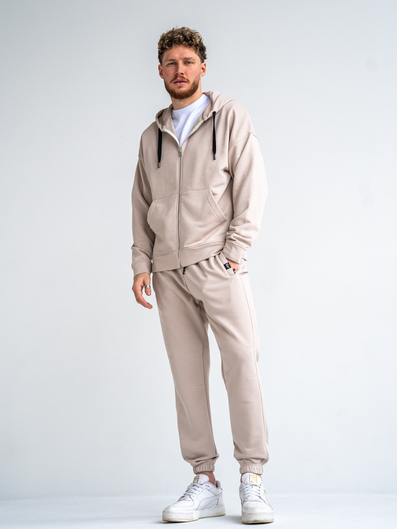 Чоловічий спортивний костюм на блискавці Over ZIP Бежевий модель 530-23 Фото