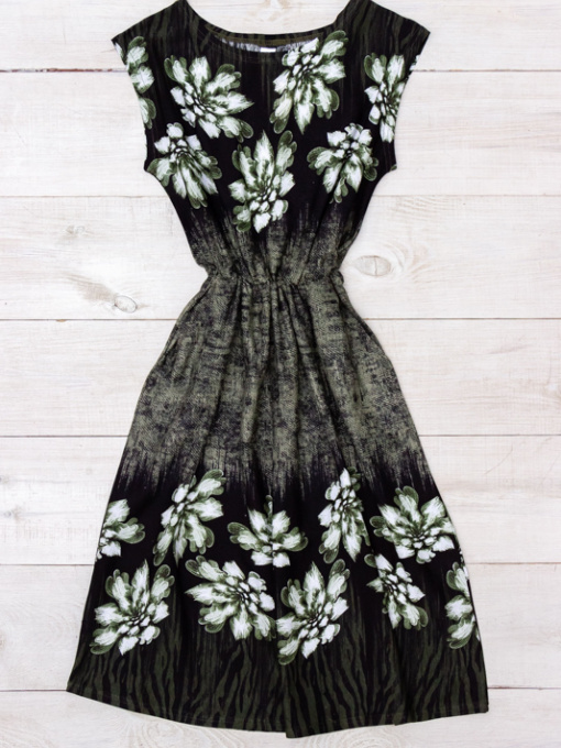 Платье миди Носи своє модель 8068-005-velik-kvti-temno-zelenij Фото