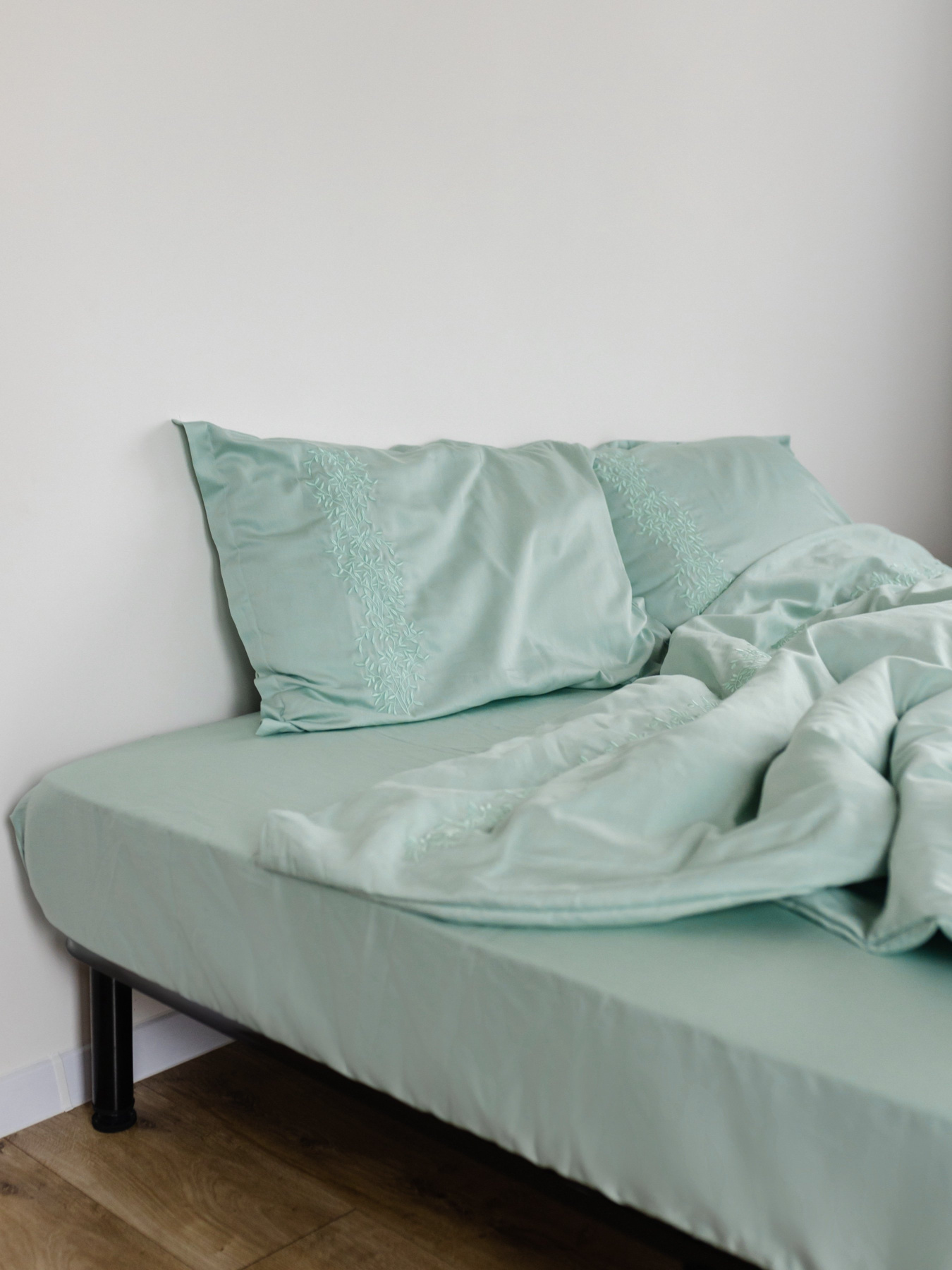 Комплект постільної білизни м'ятний з вишитими гілками Cozy модель 8048823 Фото