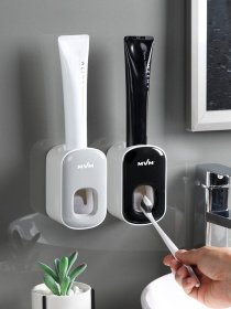 Тримач-диспенсер для зубної пасти клейкий чорний MBM HOME модель BP-24 WHITE/BLACK Фото