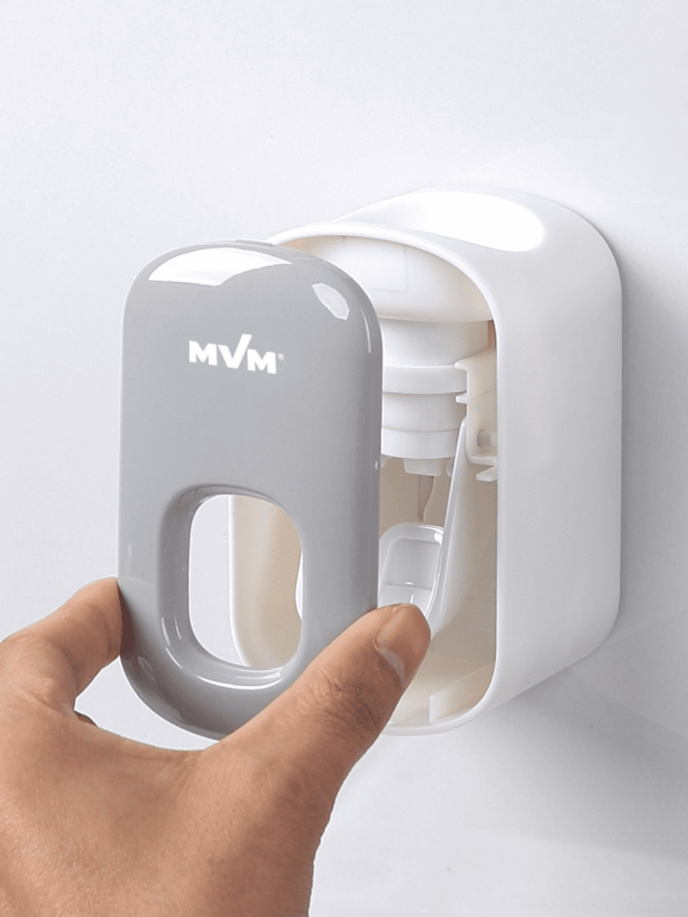 Держатель-диспенсер для зубной пасты клеящийся серый MBM MY HOME модель BP-24 WHITE/GRAY Фото