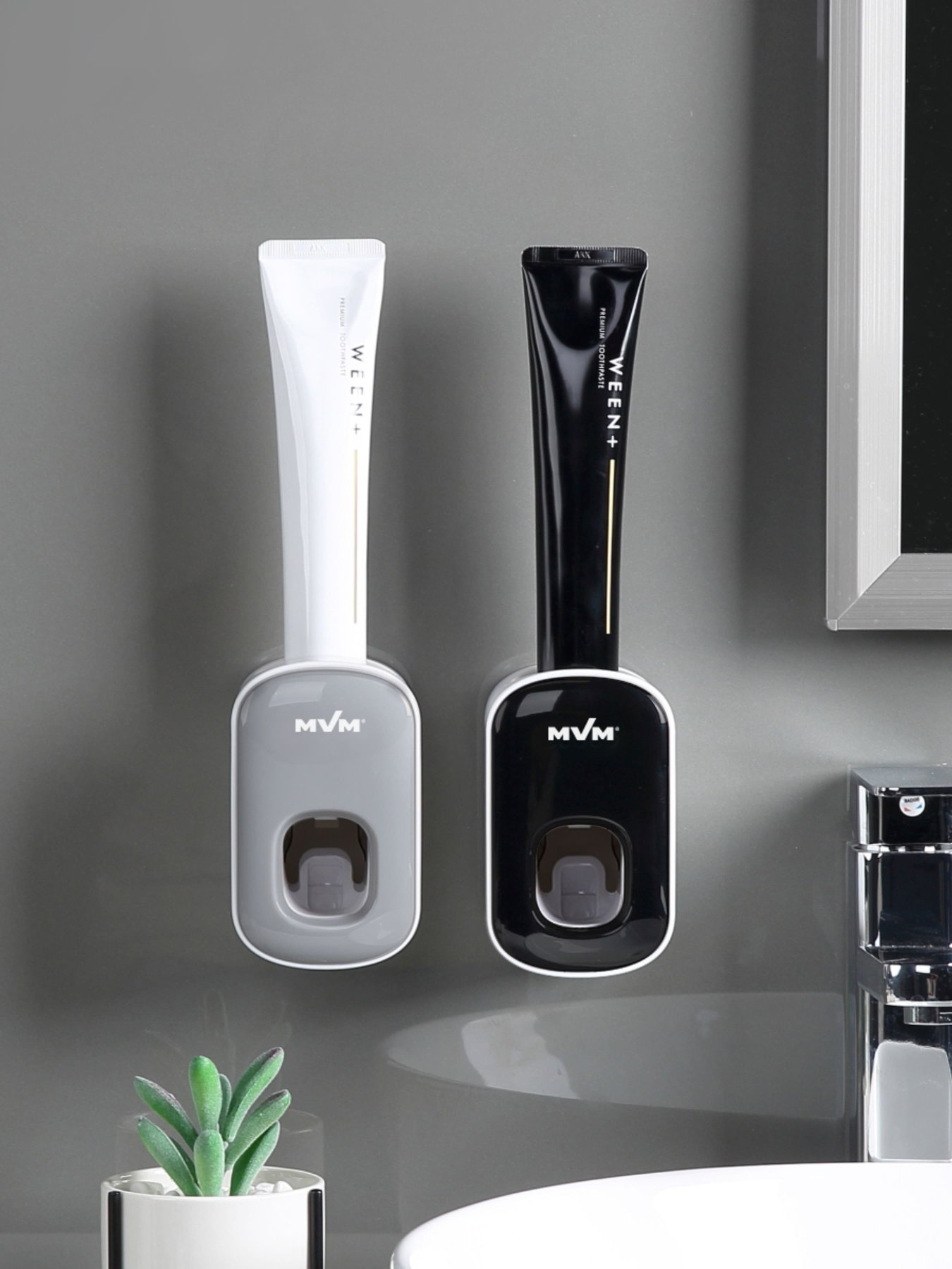 Тримач-диспенсер для зубної пасти клейкий сірий MBM HOME модель BP-24 WHITE/GRAY Фото