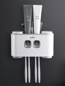 Тримач-диспенсер 3-в-1 для зубної пасти зі стаканами клейкий MBM HOME модель BP-25 WHITE/GRAY Фото