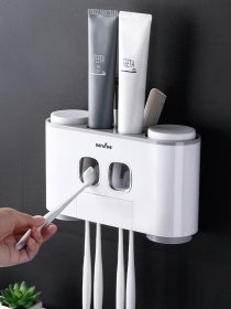 Тримач-диспенсер 3-в-1 для зубної пасти зі стаканами клейкий MBM HOME модель BP-25 WHITE/GRAY Фото