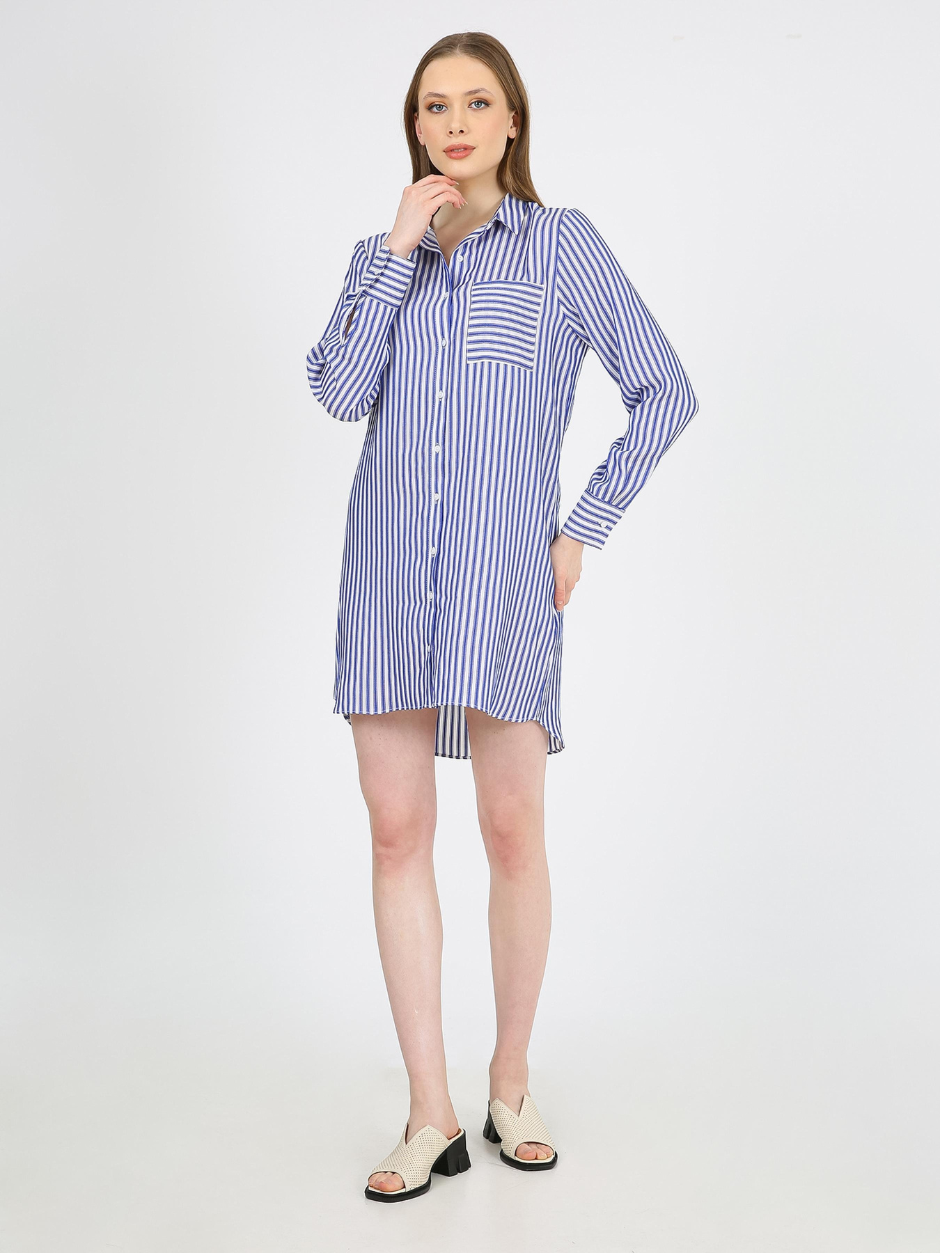 Платье мини Casalini модель 232-CA-1999-17_белый_синий Фото