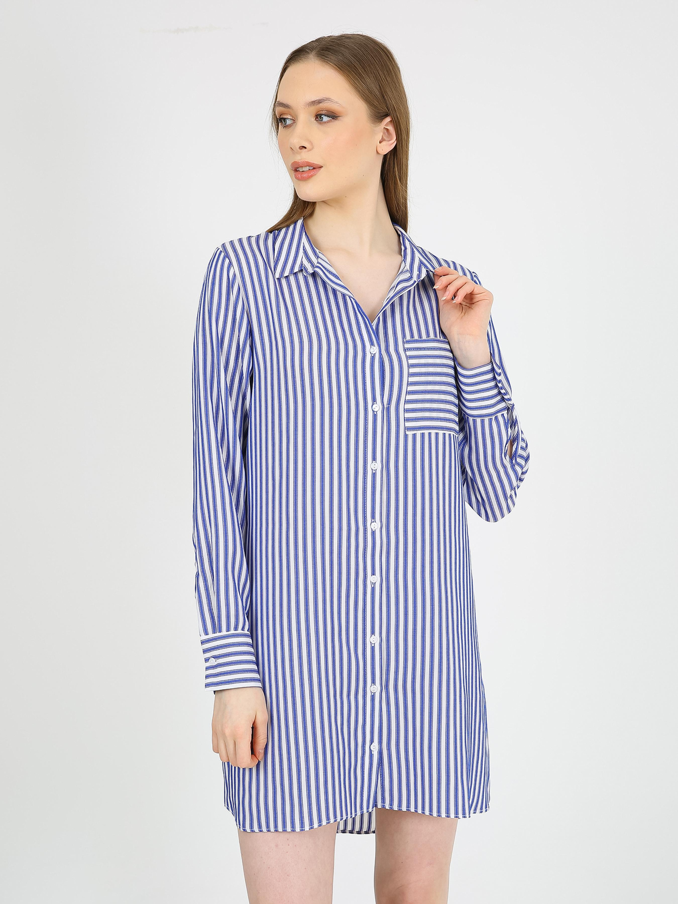 Платье мини Casalini модель 232-CA-1999-17_белый_синий Фото