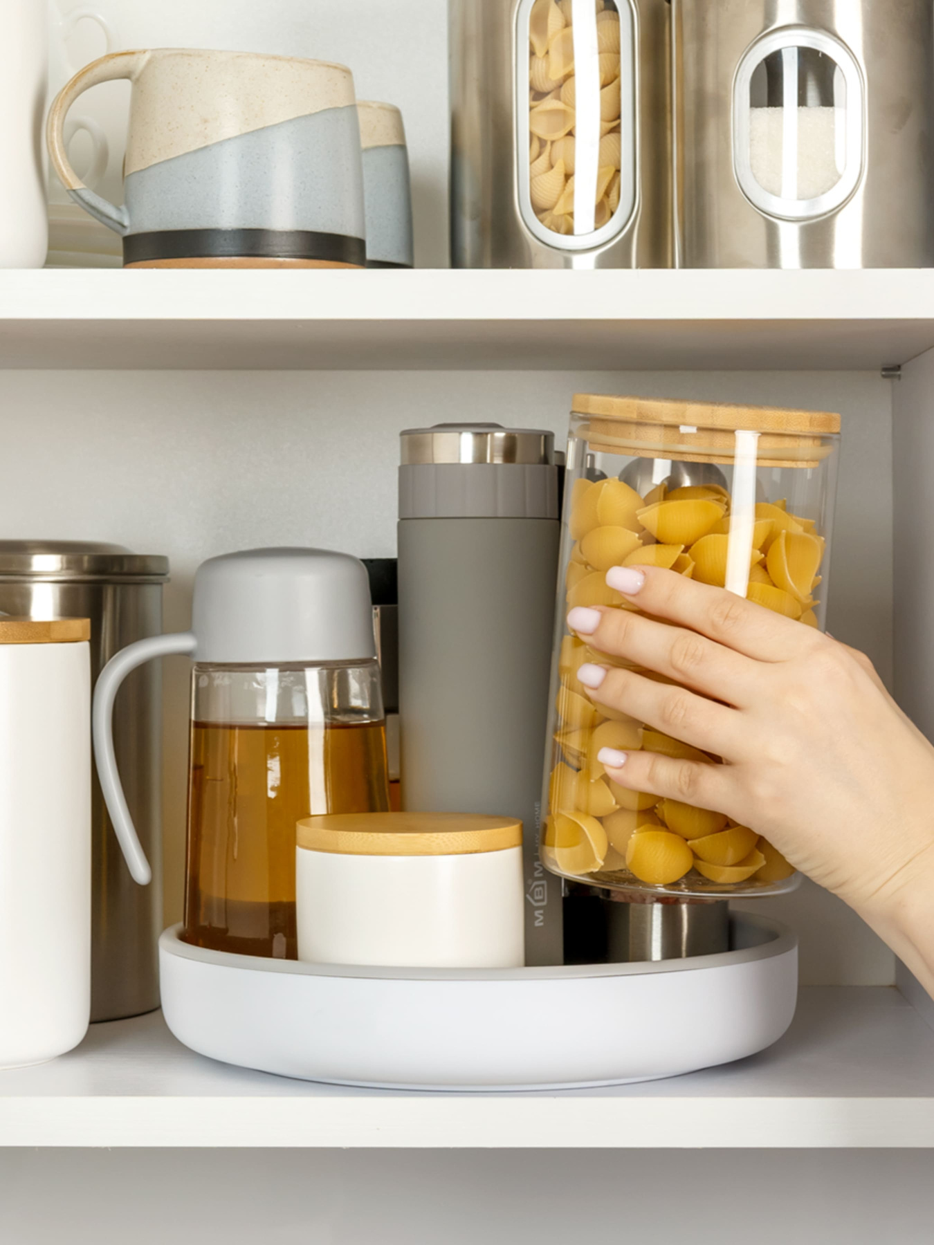 Підставка з обертом 360° Lazy Susan біла з сірим MBM HOME модель KP-11 WHITE/GRAY Фото